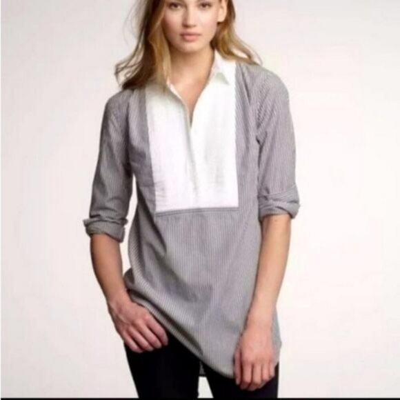 J. Crew Long Sleeve Bib Yoke Striped Shirt Blue Tan Small‎ S - Picture 1 of 8